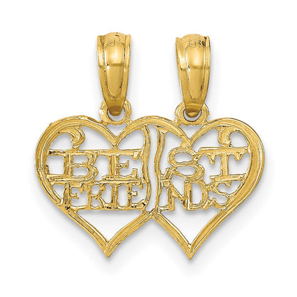 14K Gelbgold Poliert 2 Stück Break Apart Beste Friends Herzen Anhänger