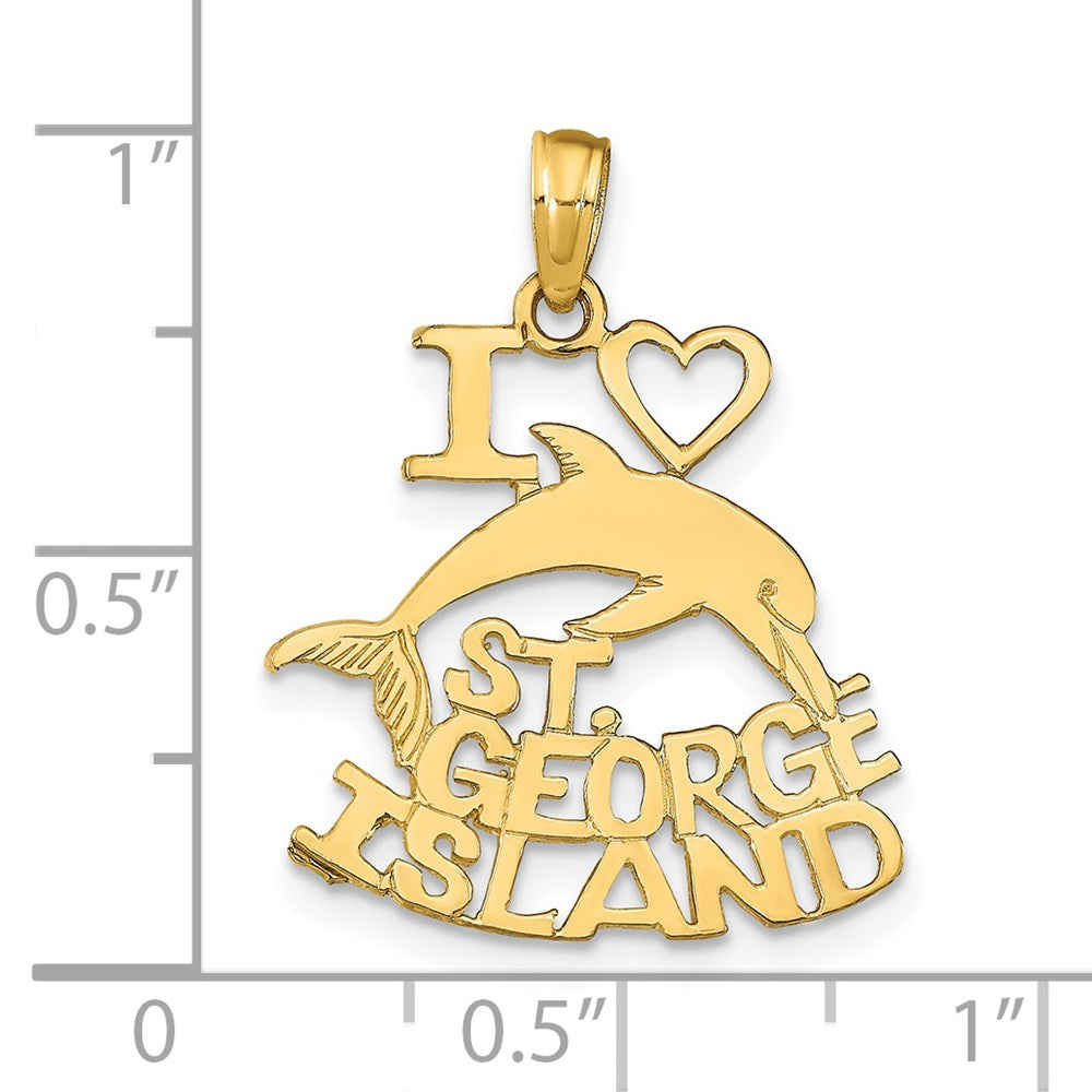 14K Gelbgold I Herz St. George Island mit Delfin Anhänger
