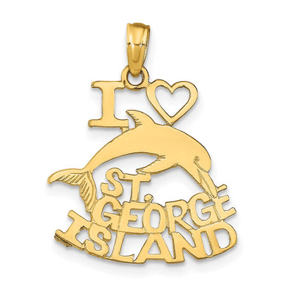 14K Gelbgold I Herz St. George Island mit Delfin Anhänger