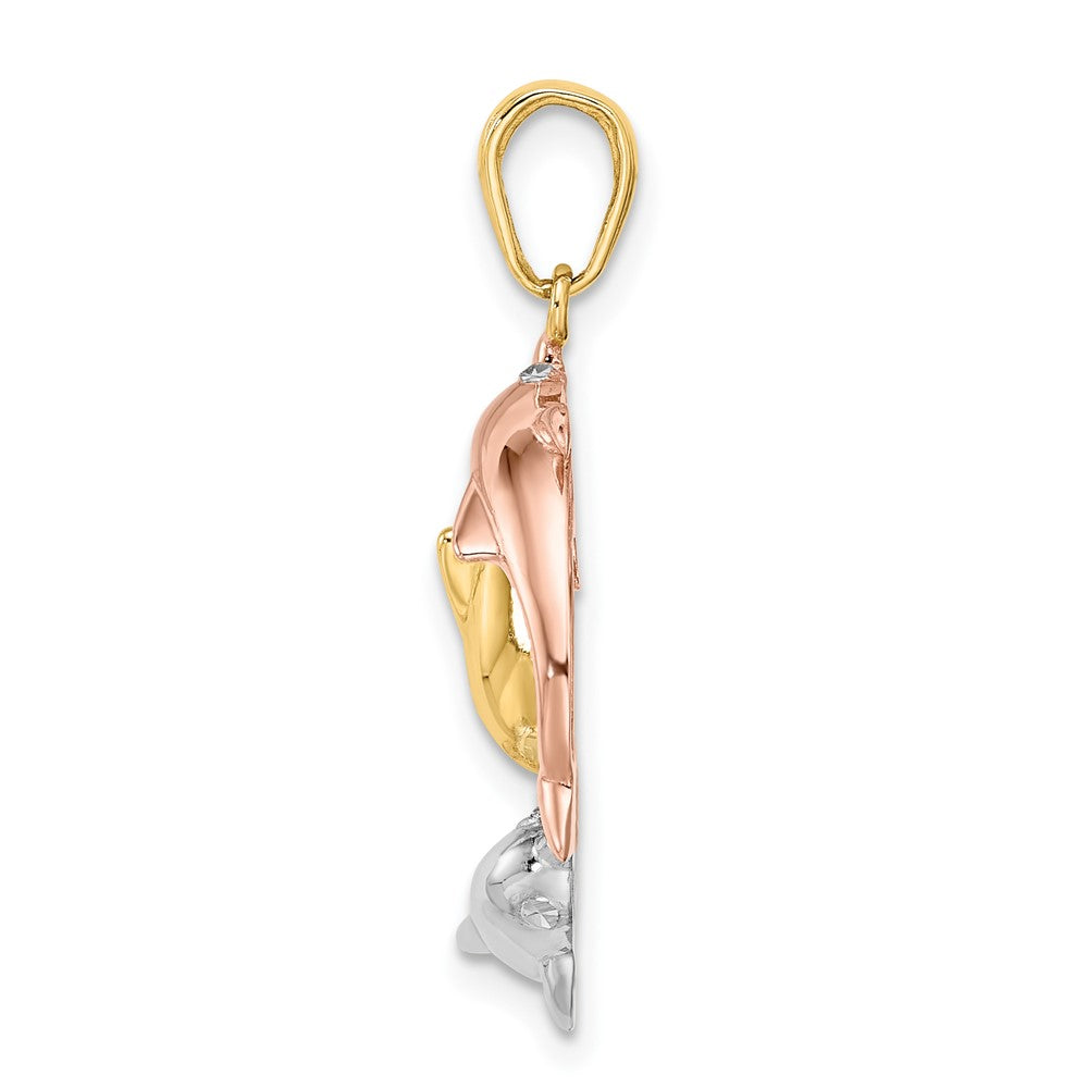 14K Tricolor-Gold Delfin-Kreis-Anhänger mit drei Delfinen