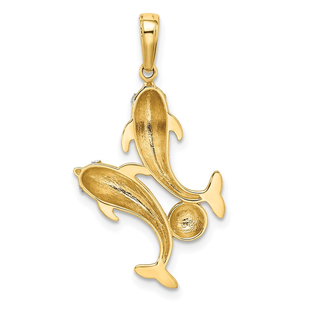 14 Karat Gelb- und Rhodiumgold mit Weißrhodium Doppel-Delfin-Anhänger