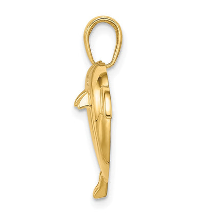 14K Gelb- und Rhodiumgold Doppel-Delfin-Herz-Anhänger mit Rhodium