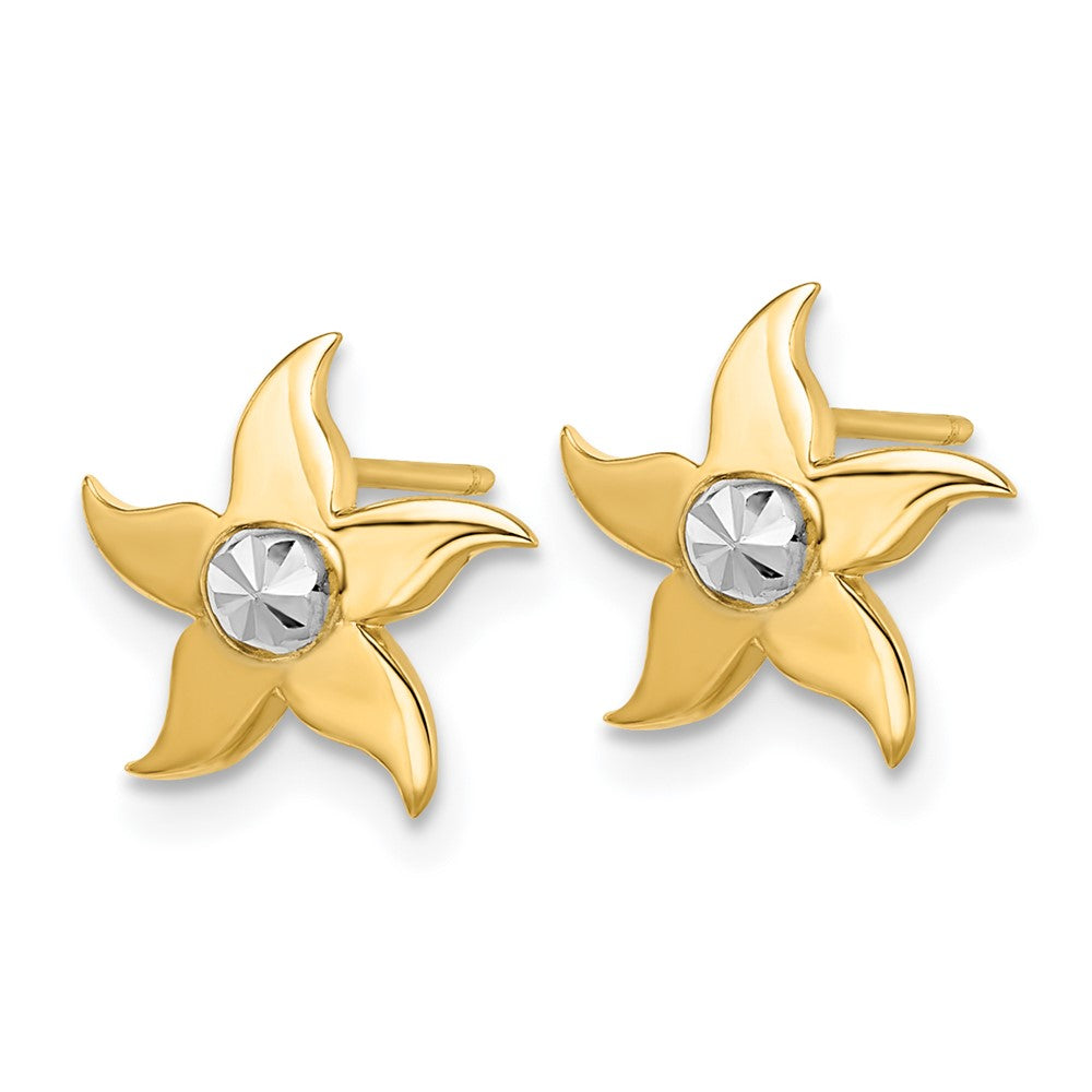 14K Gelbgold und Rhodium mit Rhodium-Seestern-Ohrsteckern