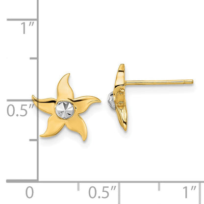 14K Gelbgold und Rhodium mit Rhodium-Seestern-Ohrsteckern