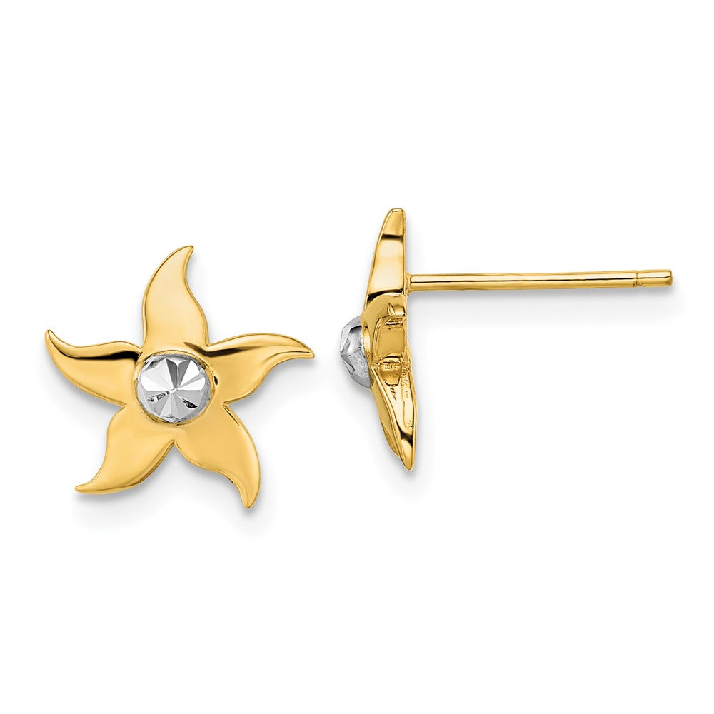 14K Gelbgold und Rhodium mit Rhodium-Seestern-Ohrsteckern