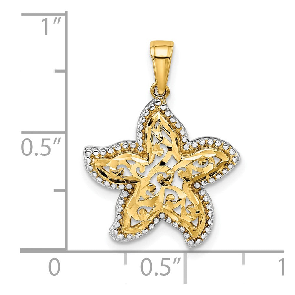 14 Karat Gelbgold mit Weißrhodinium-Seestern-Anhänger