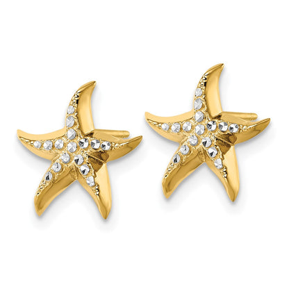 14K Gelbgold und Rhodium mit Rhodium-Seestern-Ohrstecker