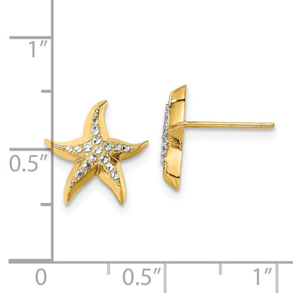 14K Gelbgold und Rhodium mit Rhodium-Seestern-Ohrstecker