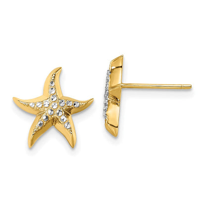 14K Gelbgold und Rhodium mit Rhodium-Seestern-Ohrstecker