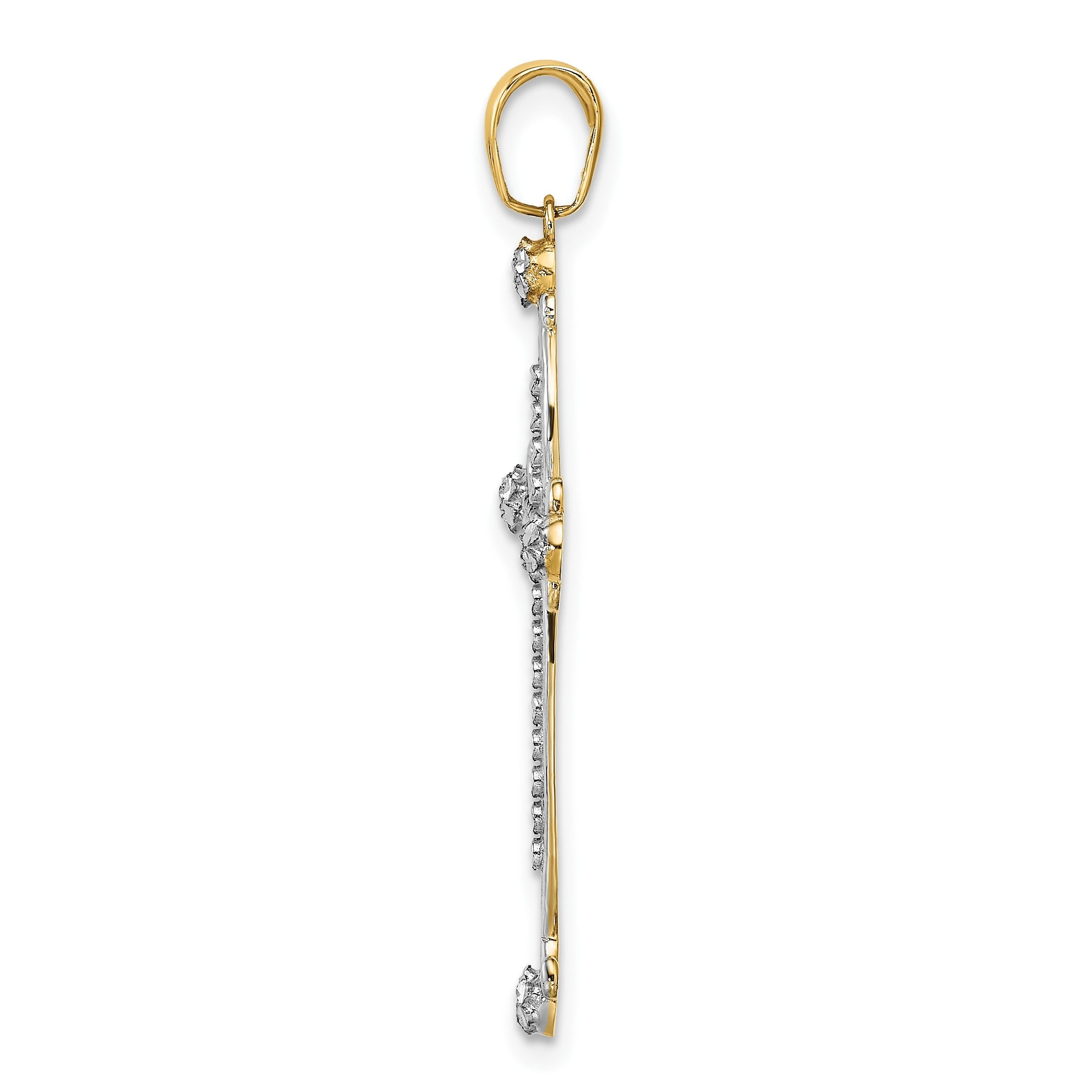 Kreuzanhänger aus 14K Gelb- und Rhodiumgold mit Rhodium, diamantiert