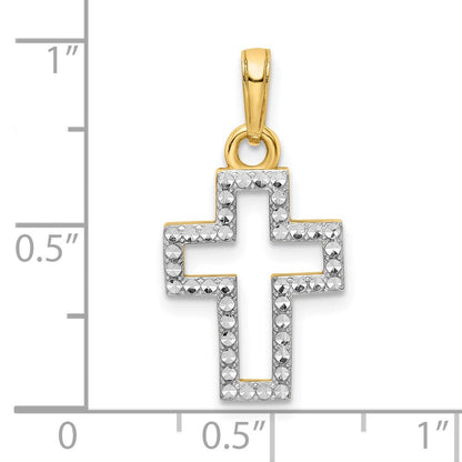 14K Gelb- und Rhodiumgold Kreuzanhänger mit Rhodium, diamantiert