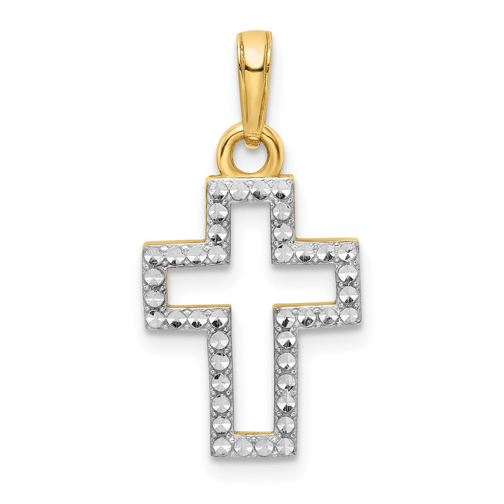 14K Gelb- und Rhodiumgold Kreuzanhänger mit Rhodium, diamantiert