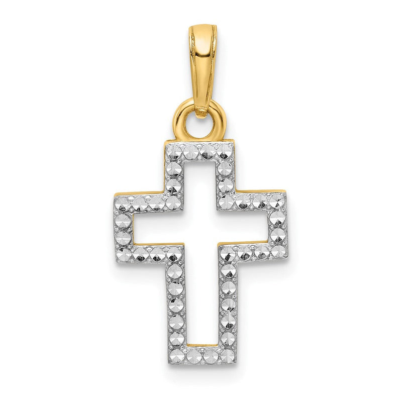 14K Gelb- und Rhodiumgold Kreuzanhänger mit Rhodium, diamantiert