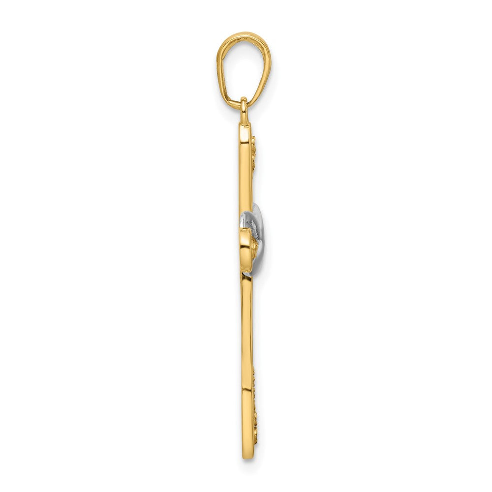 14 Karat Gelb- und Rhodiumgold mit Rhodium diamantierter Kreuz- und Unendlichkeitsanhänger