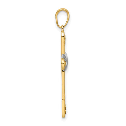 14 Karat Gelb- und Rhodiumgold mit Rhodium diamantierter Kreuz- und Unendlichkeitsanhänger