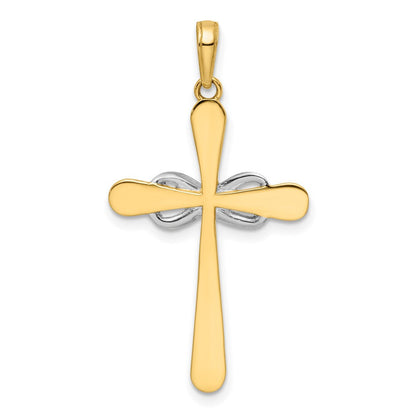 14 Karat Gelb- und Rhodiumgold mit Rhodium diamantierter Kreuz- und Unendlichkeitsanhänger