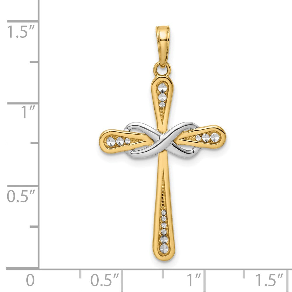 14 Karat Gelb- und Rhodiumgold mit Rhodium diamantierter Kreuz- und Unendlichkeitsanhänger