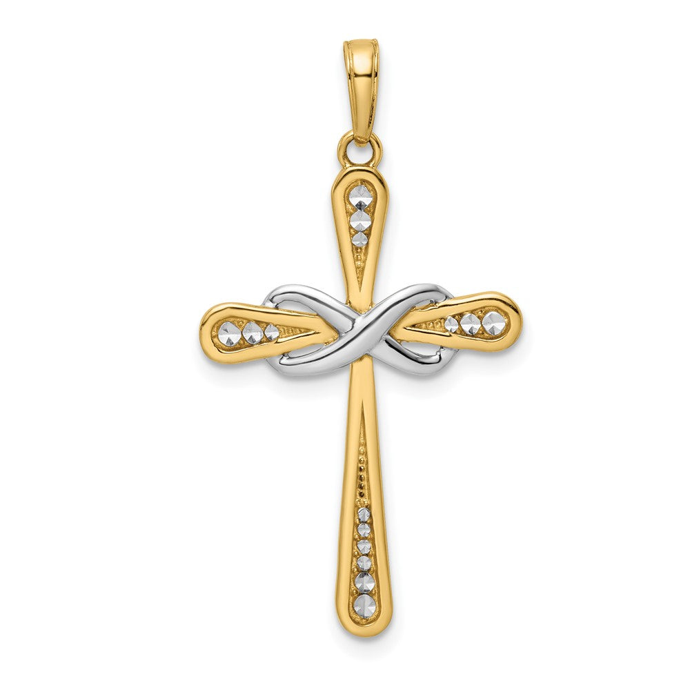 14 Karat Gelb- und Rhodiumgold mit Rhodium diamantierter Kreuz- und Unendlichkeitsanhänger
