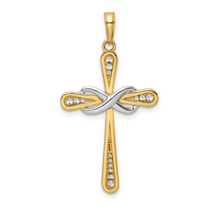 14 Karat Gelb- und Rhodiumgold mit Rhodium diamantierter Kreuz- und Unendlichkeitsanhänger