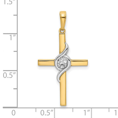 14K Gelb- und Rhodiumgold-Kreuzanhänger mit Rhodiumbeschichtung, diamantiert