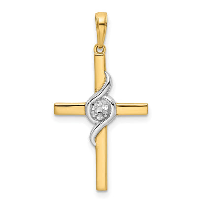 14K Gelb- und Rhodiumgold-Kreuzanhänger mit Rhodiumbeschichtung, diamantiert