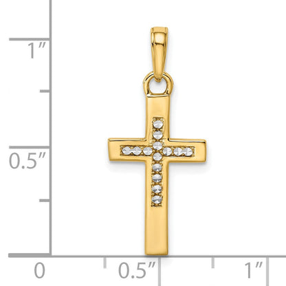 14K Gelb- und Rhodiumgold-Kreuzanhänger mit Rhodinierung, diamantiert