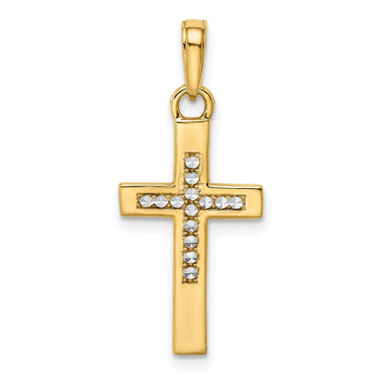 14K Gelb- und Rhodiumgold-Kreuzanhänger mit Rhodinierung, diamantiert