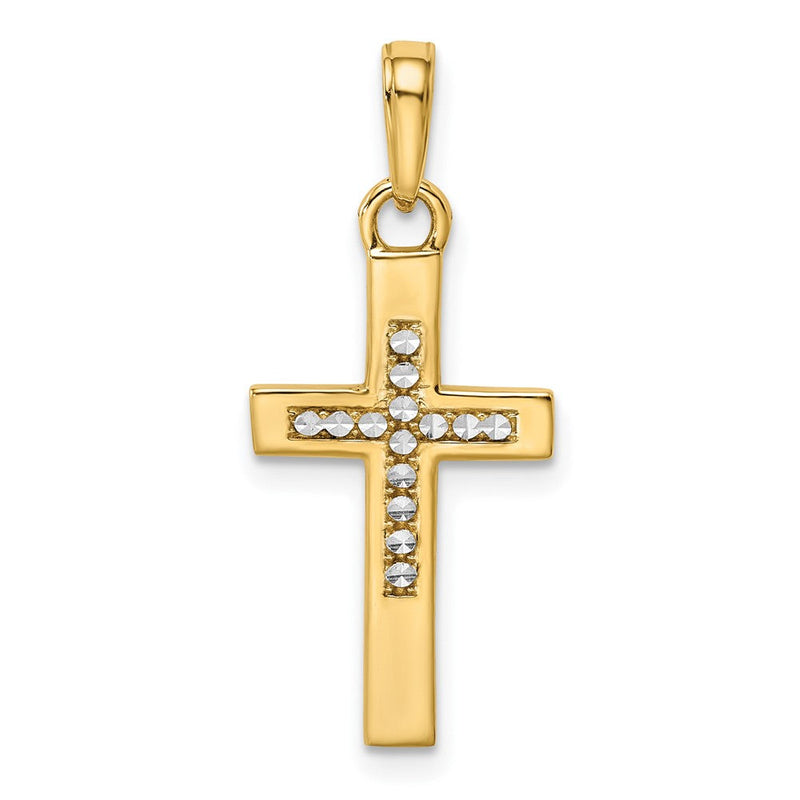 14K Gelb- und Rhodiumgold-Kreuzanhänger mit Rhodinierung, diamantiert