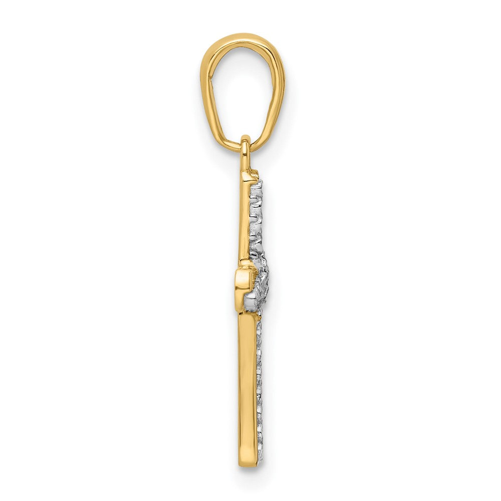 14K Gelb & Rhodium mit Rhodium Diamantiert Kreuz Anhänger