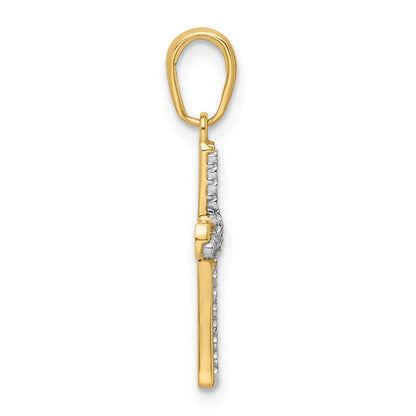 14K Gelb & Rhodium mit Rhodium Diamantiert Kreuz Anhänger