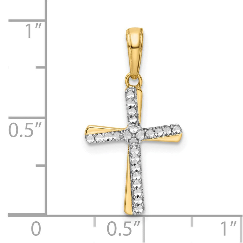 14K Gelb & Rhodium mit Rhodium Diamantiert Kreuz Anhänger