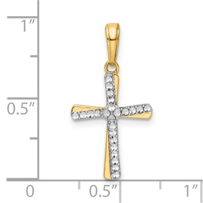 14K Gelb & Rhodium mit Rhodium Diamantiert Kreuz Anhänger