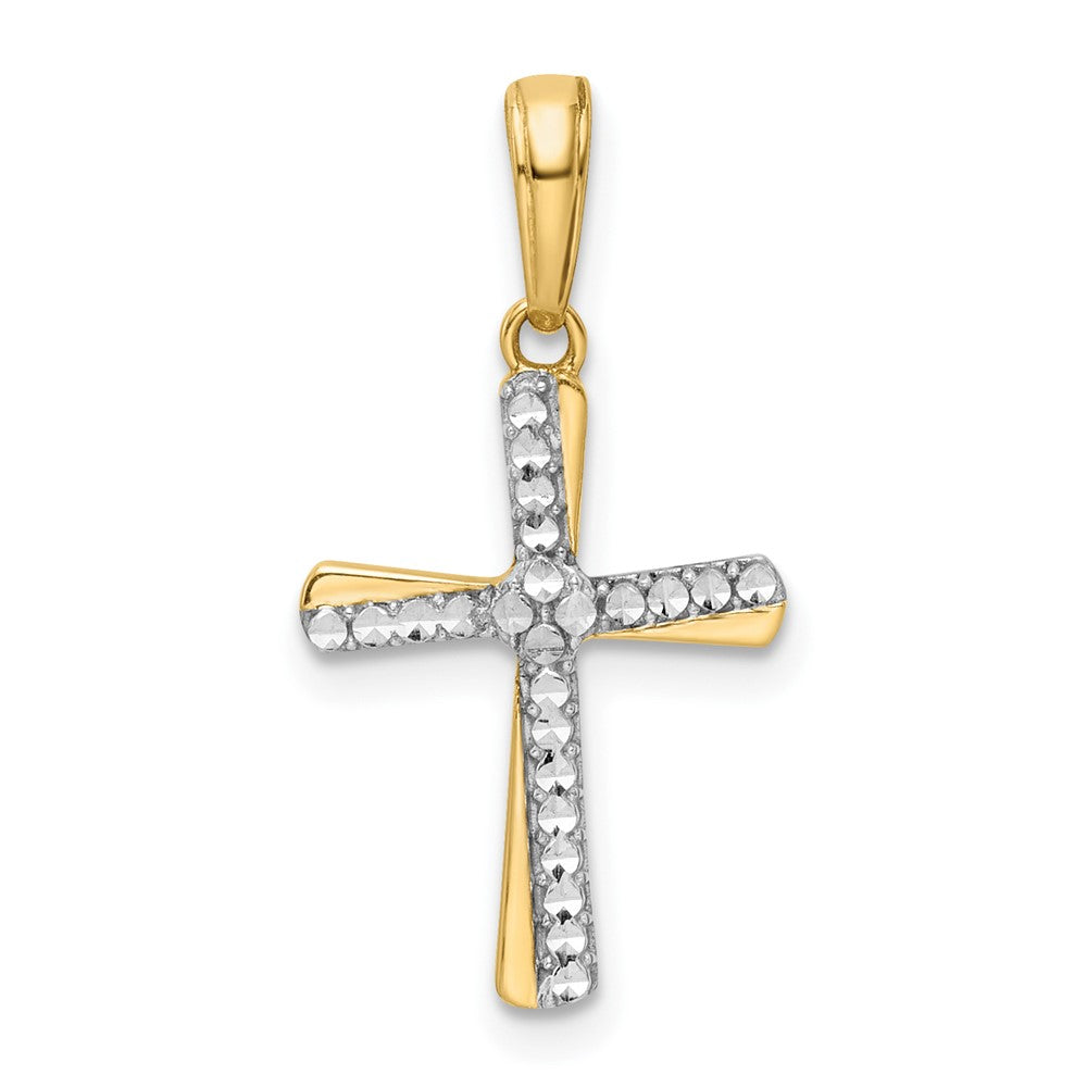 14K Gelb & Rhodium mit Rhodium Diamantiert Kreuz Anhänger