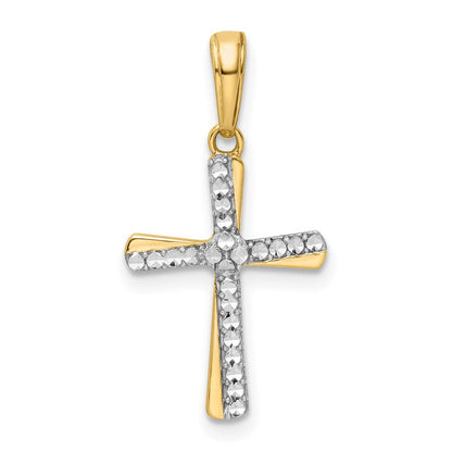 14K Gelb & Rhodium mit Rhodium Diamantiert Kreuz Anhänger