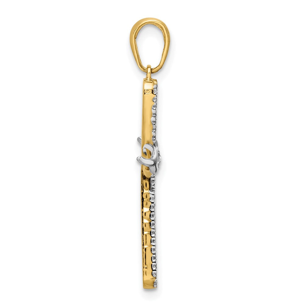 14K Gelb- und Rhodiumgold Kreuzanhänger mit Flügeln, diamantiert, mit Rhodium