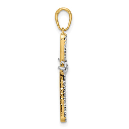 14K Gelb- und Rhodiumgold Kreuzanhänger mit Flügeln, diamantiert, mit Rhodium