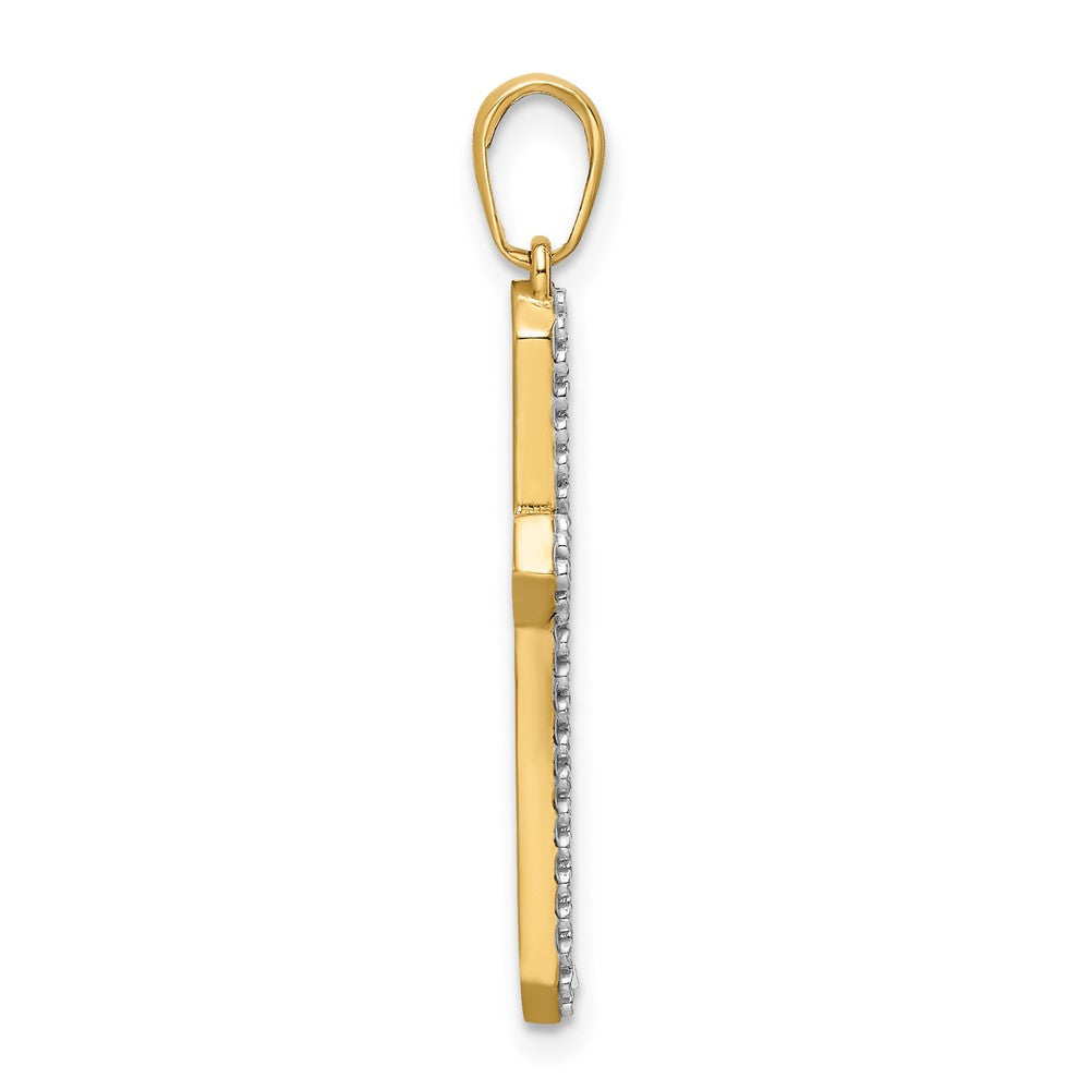 14K Gelb- & Rhodiumgold Kreuzanhänger mit Rhodium, diamantiert