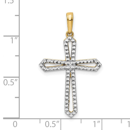 14K Gelb- & Rhodiumgold Kreuzanhänger mit Rhodium, diamantiert
