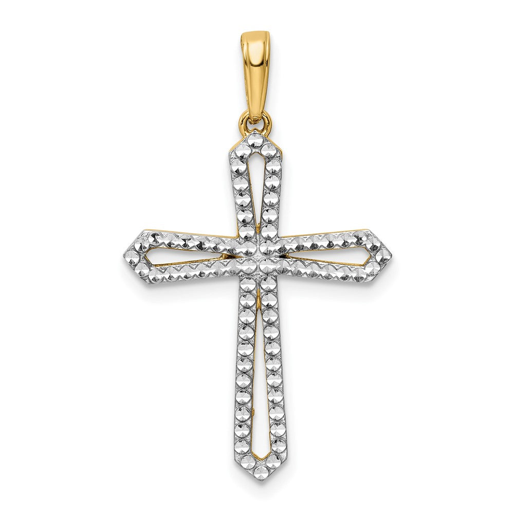 14K Gelb- & Rhodiumgold Kreuzanhänger mit Rhodium, diamantiert