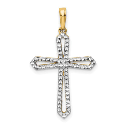 14K Gelb- & Rhodiumgold Kreuzanhänger mit Rhodium, diamantiert