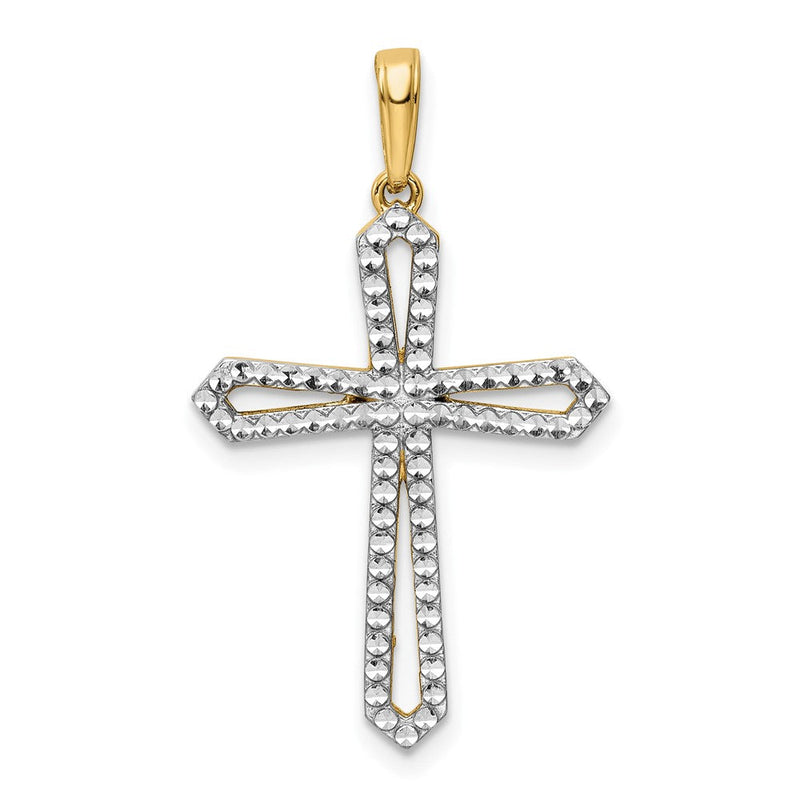 14K Gelb- & Rhodiumgold Kreuzanhänger mit Rhodium, diamantiert