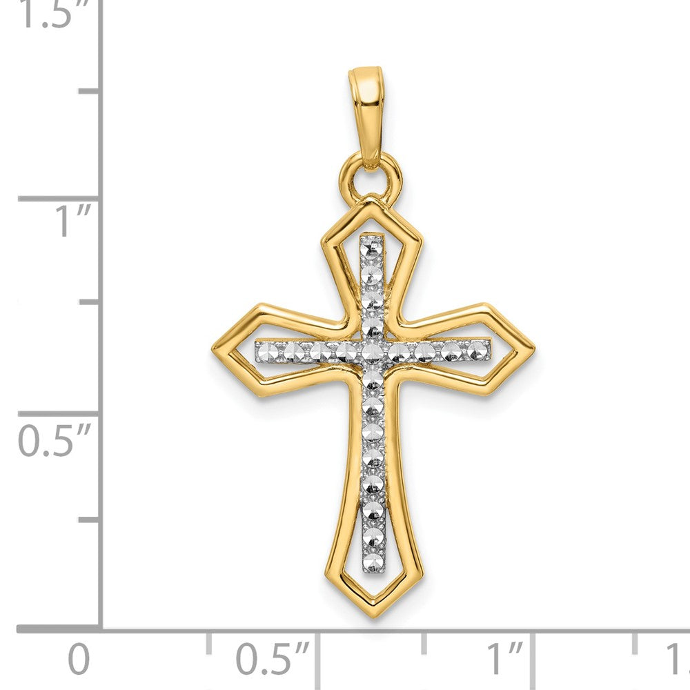 14K Gelb- und Rhodiumgold Kreuzanhänger mit Rhodium, diamantiert