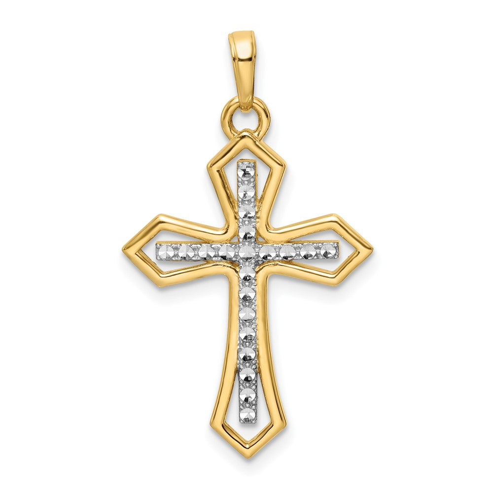 14K Gelb- und Rhodiumgold Kreuzanhänger mit Rhodium, diamantiert