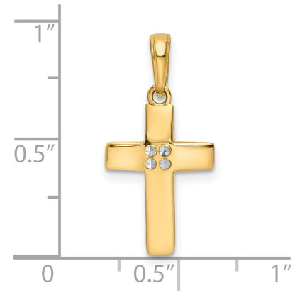 14K Gelb & Rhodium mit Rhodium Diamantiert Kreuz Anhänger