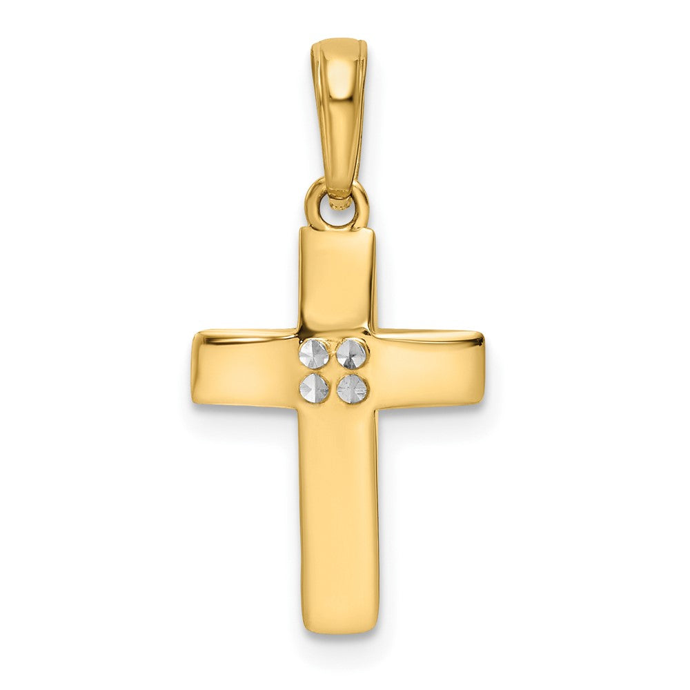 14K Gelb & Rhodium mit Rhodium Diamantiert Kreuz Anhänger