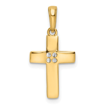 14K Gelb & Rhodium mit Rhodium Diamantiert Kreuz Anhänger