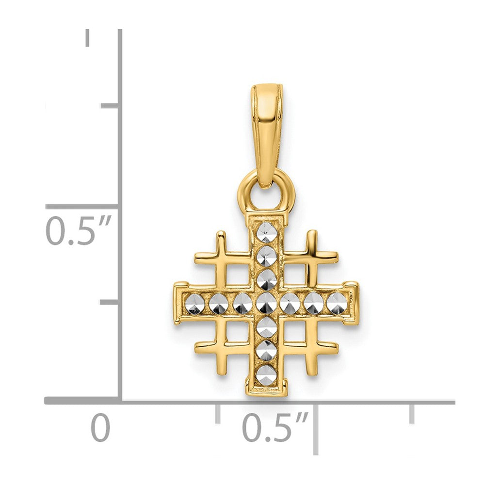 14K Gelb & Rhodium mit Rhodium Diamantiert Jerusalem Kreuz Anhänger