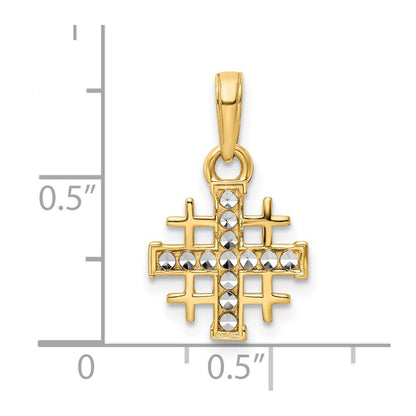 14K Gelb & Rhodium mit Rhodium Diamantiert Jerusalem Kreuz Anhänger
