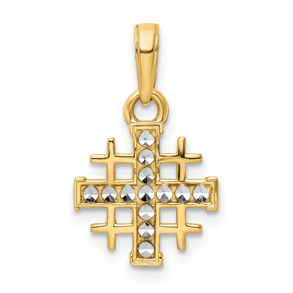 14K Gelb & Rhodium mit Rhodium Diamantiert Jerusalem Kreuz Anhänger