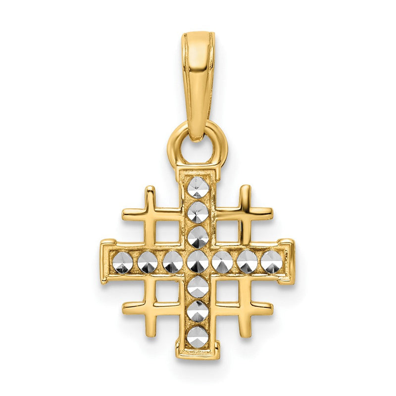 14K Gelb & Rhodium mit Rhodium Diamantiert Jerusalem Kreuz Anhänger
